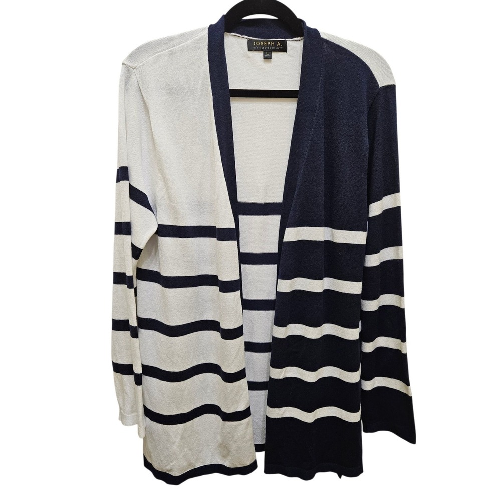 Joseph A. Striped Cardigan Open Front Knit‎ Sweater Lightweight Women's Size L